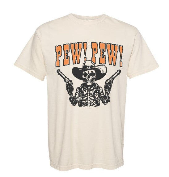 Pew Pew Vintage Skelton Cowboy  T-shirt